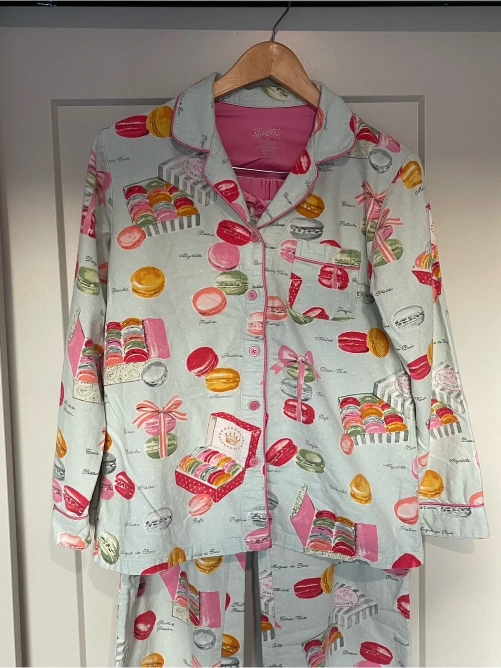 Nick & Nora Macaron Print Pajama Set - Light Blue, Pink & Yellow